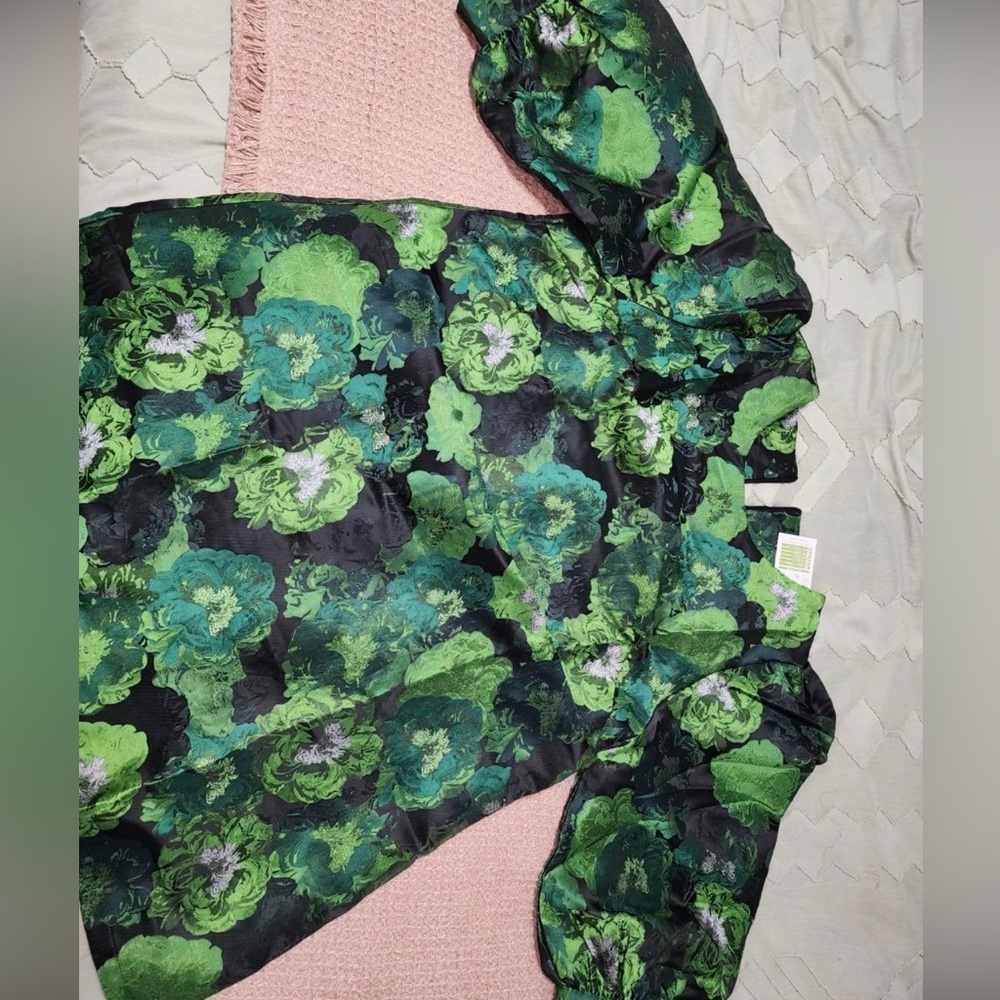Chic jacquard elegant Green Floral Long Sleeve Dress New | Size M - Picture 5 of 5